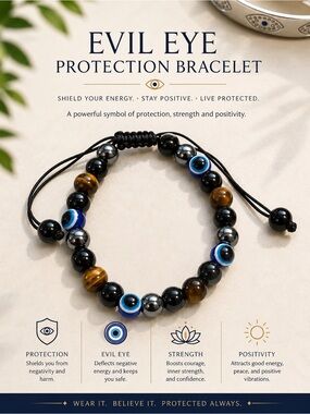 Evil Eye Protection Beaded Bracelet for Men - Black & Brown